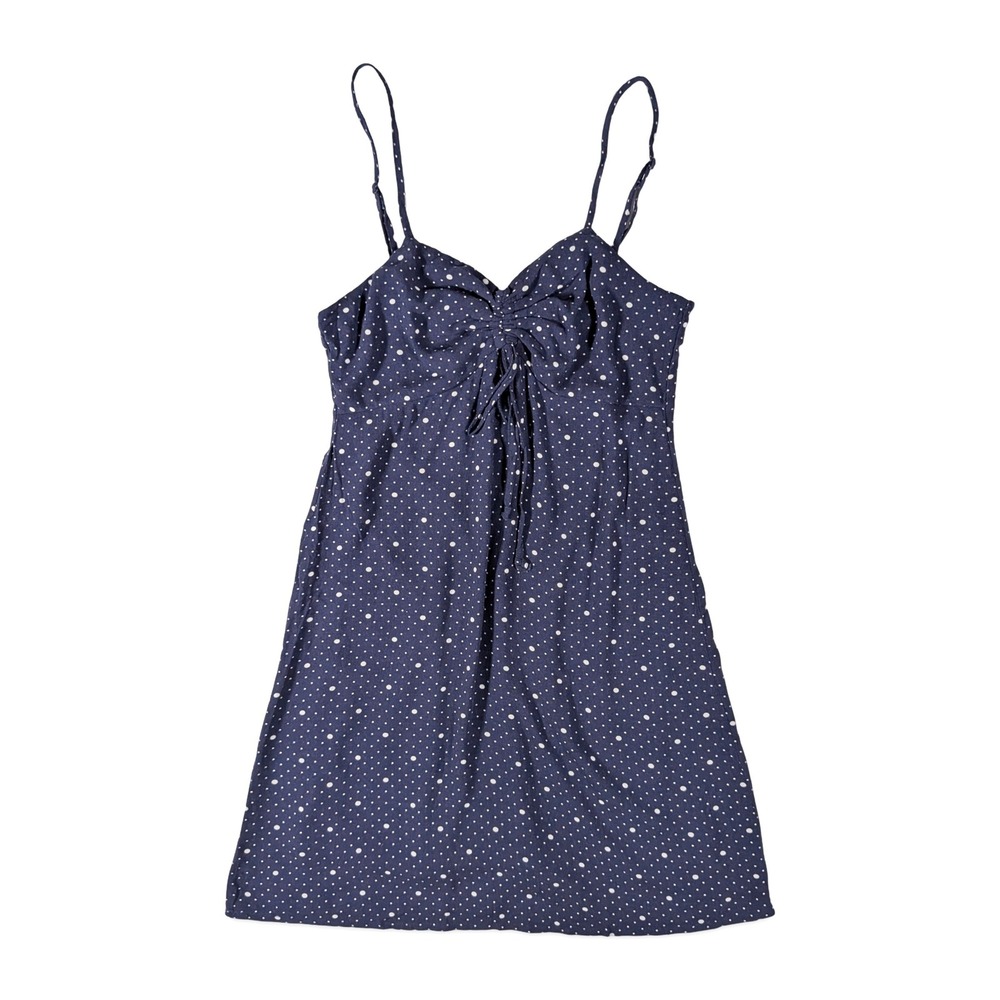 LA‎ Hearts Polka Dot Mini Dress Cinched Front Navy Blue Pacsun Coquette XS NWT